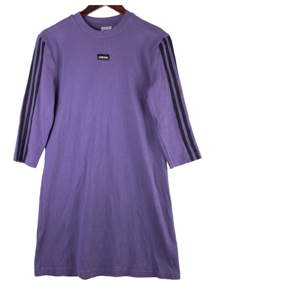 Adidas Sz Medium 8 10 Mini T-Shirt Dress Purple Ribbed Athletic - Picture 2 of 4